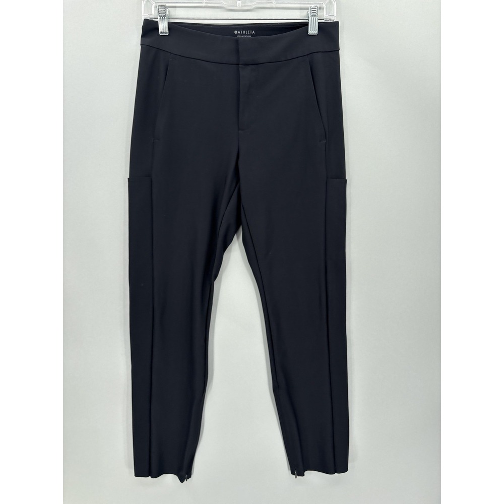 Athleta Pants Womens 6 Black Stellar Trouser Slim Ankle Zip Travel Stretch